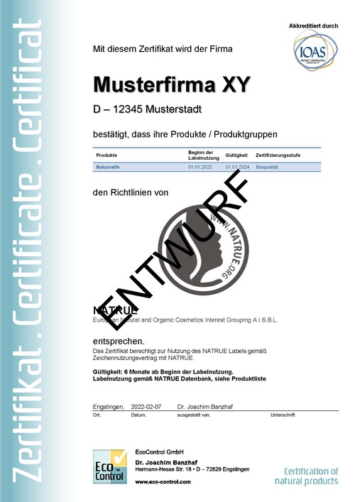 Zertifikat der EcoControl GmbH