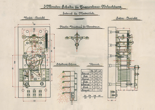So fing damals alles an: Firmengründer Paul Schwenk entwickelte die erste technische Lösung für Gebäude-Automation – eine Zeitschaltuhr fürs Treppenhauslicht in einem Stuttgarter Mehrfamilienhaus. 